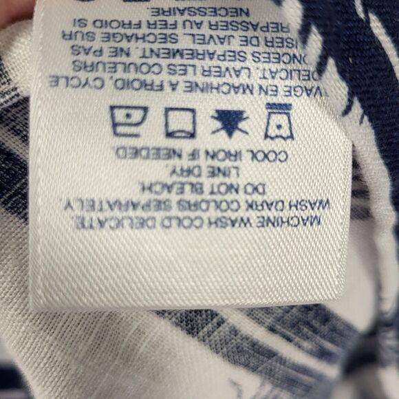 Lands' End Linen Shirt Women Large Tropical Short Sleeve Blouse Blue White Palms - Picture 8 of 8